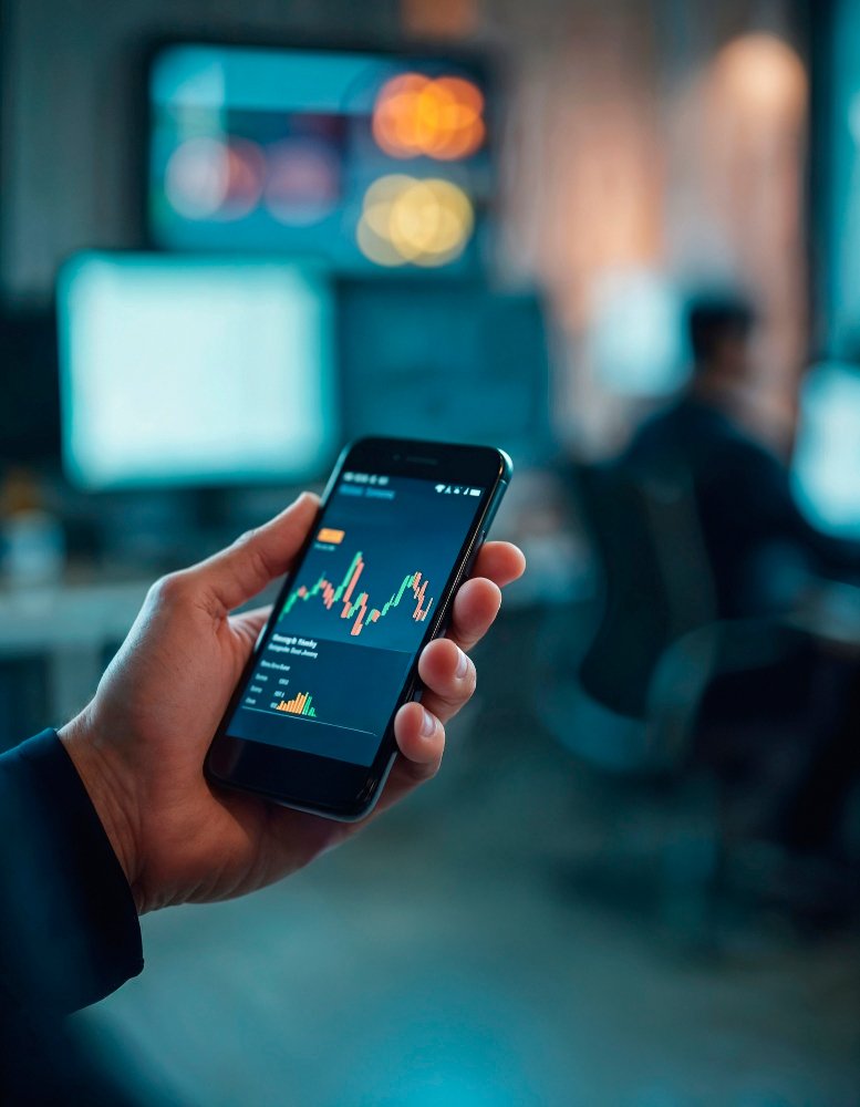 Trader monitoring live market data on mobile